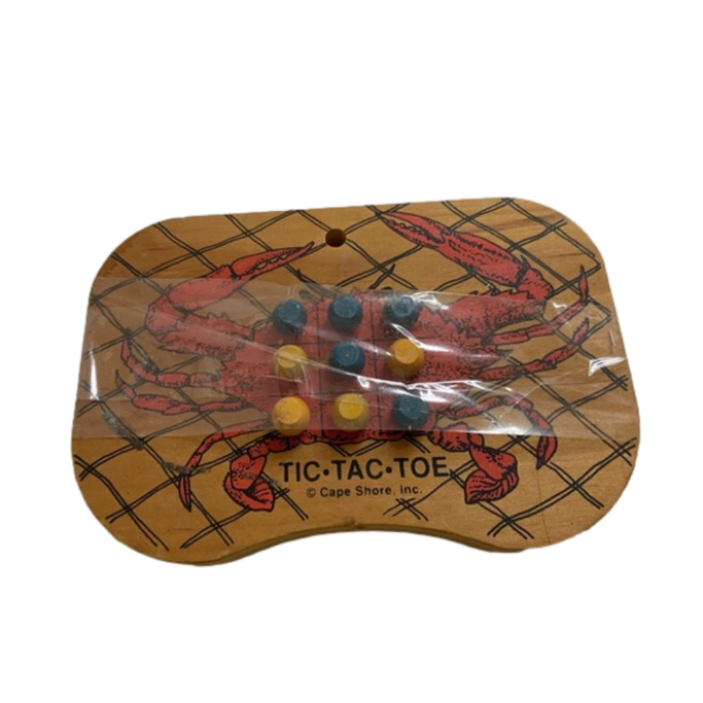 Vintage Wooden Tic Tac Toe Game Crab Cape Shore Inc Good condition Pegs